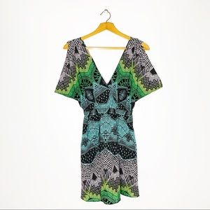 MARA HOFFMAN Neon Geometric V-neck A-line Dress